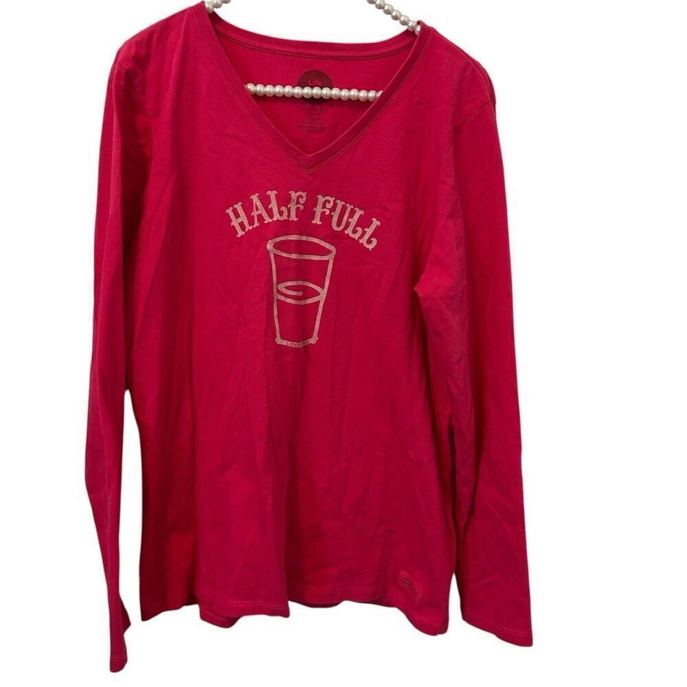 Life is Good Half Full Women’s Long Sleeve Top Large Pink T-shirt Love Artsy‎